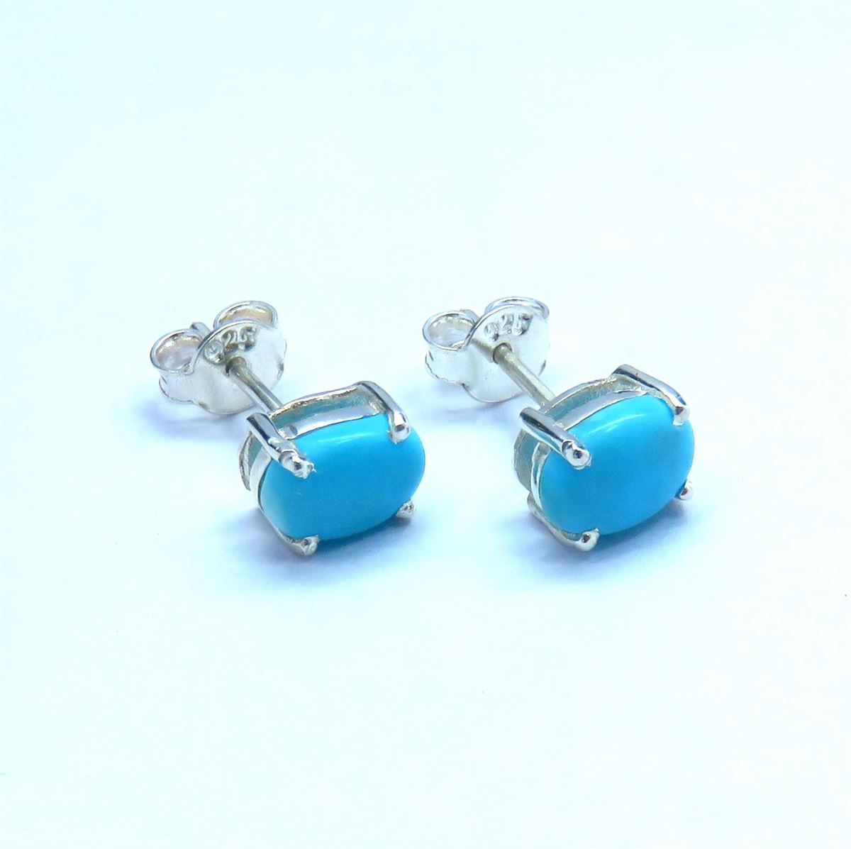 Sleeping Beauty Turquoise 6x8 mm 925 Silver Oval Studs Earring